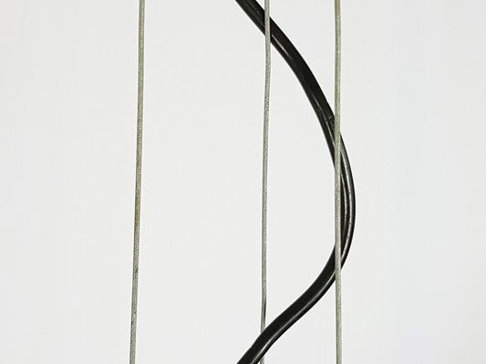 Mid-Century Italian Opaline Glass, Brass & Black Metal Pendant Light, 1960s-RD-1388508