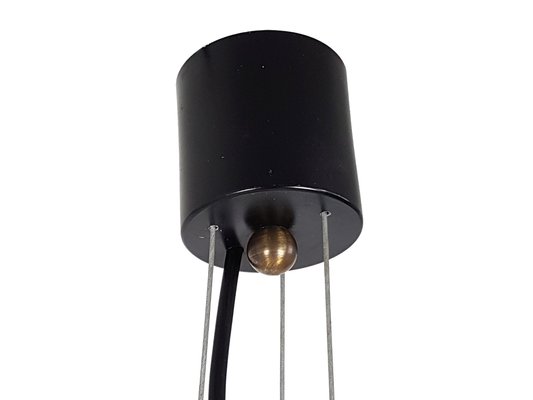 Mid-Century Italian Opaline Glass, Brass & Black Metal Pendant Light, 1960s-RD-1388508