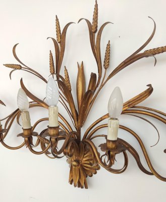 Mid-Century Italian or French Gilt Toleware Wheat Sheaf Wall Light-EUP-957044