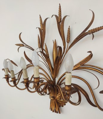 Mid-Century Italian or French Gilt Toleware Wheat Sheaf Wall Light-EUP-957044