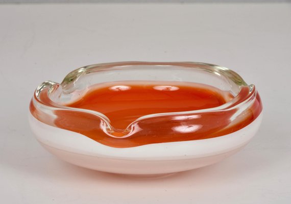 Mid-Century Italian Orange and White Murano Glass Bowl or Ashtray, 1960s-JDR-1125877