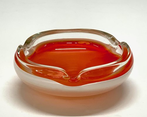 Mid-Century Italian Orange and White Murano Glass Bowl or Ashtray, 1960s-JDR-1125877