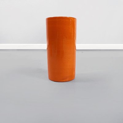 Mid-Century Italian Orange Ceramic Cylindrical Half-Moon Vases, 1970s, Set of 5-GDD-1193004