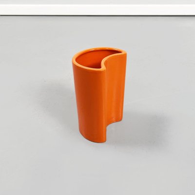 Mid-Century Italian Orange Ceramic Cylindrical Half-Moon Vases, 1970s, Set of 5-GDD-1193004