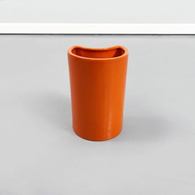 Mid-Century Italian Orange Ceramic Cylindrical Half-Moon Vases, 1970s, Set of 5-GDD-1193004