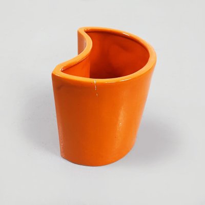 Mid-Century Italian Orange Ceramic Cylindrical Half-Moon Vases, 1970s, Set of 5-GDD-1193004