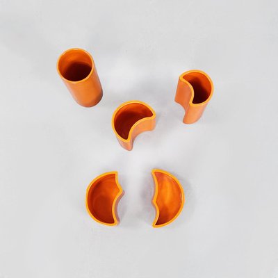 Mid-Century Italian Orange Ceramic Cylindrical Half-Moon Vases, 1970s, Set of 5-GDD-1193004