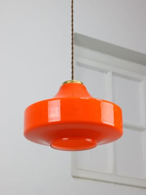 Mid-Century Italian Orange Glass & Brass Pendant Lamp-HGJ-1787639