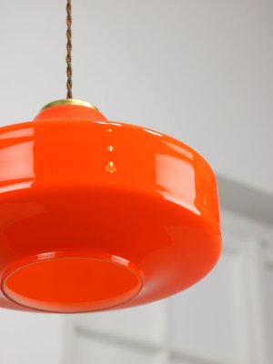 Mid-Century Italian Orange Glass & Brass Pendant Lamp-HGJ-1787639