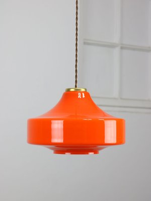 Mid-Century Italian Orange Glass & Brass Pendant Lamp-HGJ-1787639