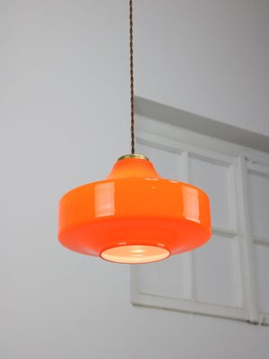 Mid-Century Italian Orange Glass & Brass Pendant Lamp-HGJ-1787639