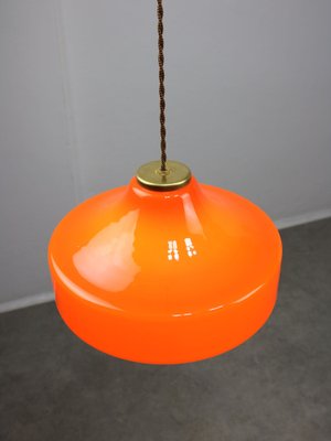 Mid-Century Italian Orange Glass & Brass Pendant Lamp-HGJ-1787639