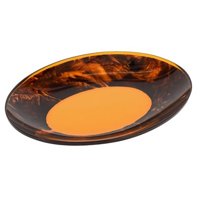 Mid-Century Italian Oval Centerpiece in Acrylic Glass with Tortoiseshell Effect by Christian Dior, 1970s-JDR-1359064