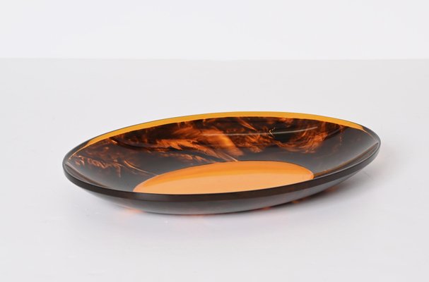 Mid-Century Italian Oval Centerpiece in Acrylic Glass with Tortoiseshell Effect by Christian Dior, 1970s-JDR-1359064