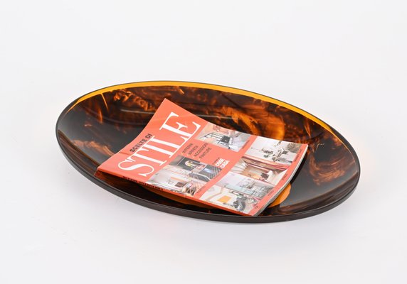 Mid-Century Italian Oval Centerpiece in Acrylic Glass with Tortoiseshell Effect by Christian Dior, 1970s-JDR-1359064