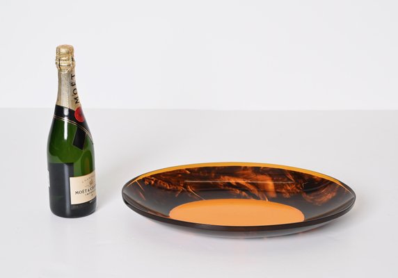 Mid-Century Italian Oval Centerpiece in Acrylic Glass with Tortoiseshell Effect by Christian Dior, 1970s-JDR-1359064