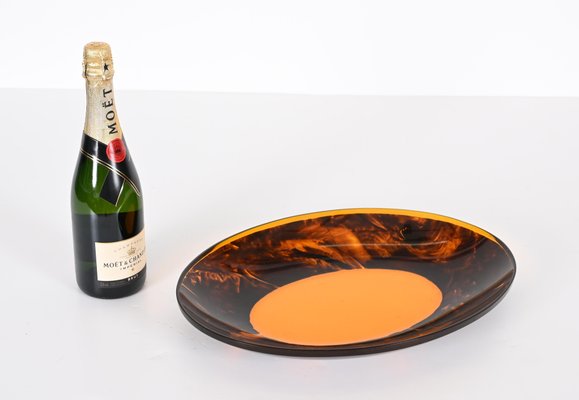 Mid-Century Italian Oval Centerpiece in Acrylic Glass with Tortoiseshell Effect by Christian Dior, 1970s-JDR-1359064