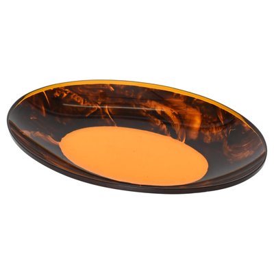 Mid-Century Italian Oval Centerpiece in Acrylic Glass with Tortoiseshell Effect by Christian Dior, 1970s-JDR-1359064