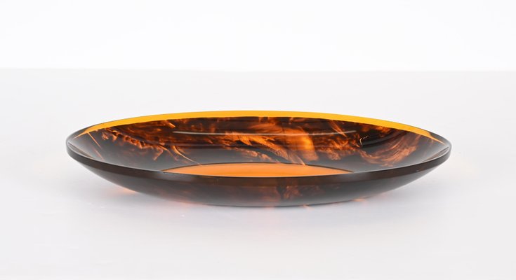 Mid-Century Italian Oval Centerpiece in Acrylic Glass with Tortoiseshell Effect by Christian Dior, 1970s-JDR-1359064