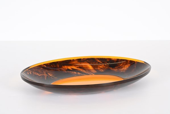 Mid-Century Italian Oval Centerpiece in Acrylic Glass with Tortoiseshell Effect by Christian Dior, 1970s-JDR-1359064