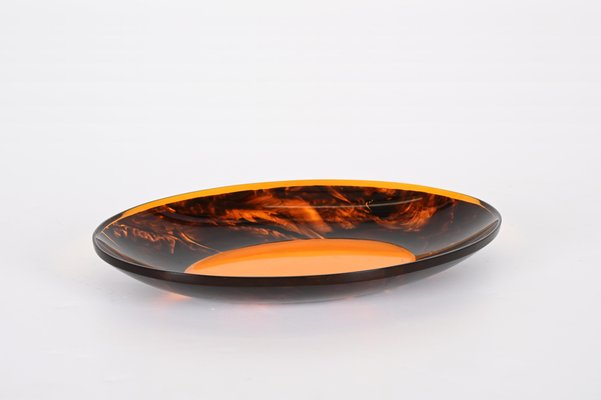 Mid-Century Italian Oval Centerpiece in Acrylic Glass with Tortoiseshell Effect by Christian Dior, 1970s-JDR-1359064