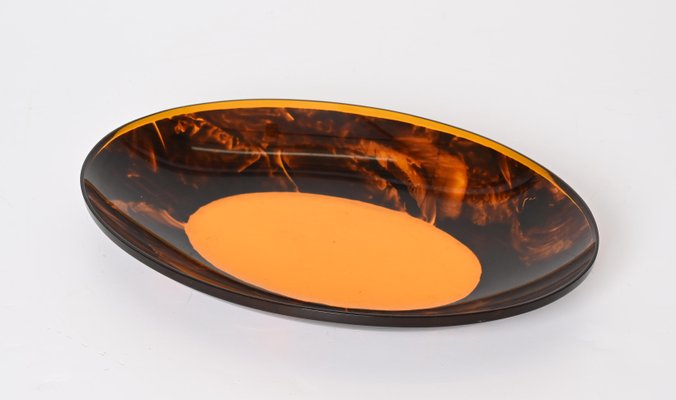 Mid-Century Italian Oval Centerpiece in Acrylic Glass with Tortoiseshell Effect by Christian Dior, 1970s-JDR-1359064