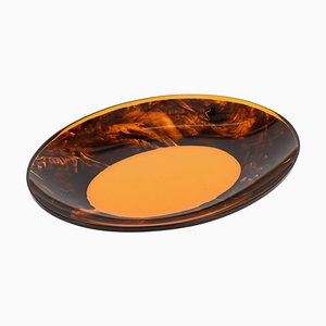 Mid-Century Italian Oval Centerpiece in Acrylic Glass with Tortoiseshell Effect by Christian Dior, 1970s-JDR-1359064