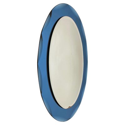 Mid-Century Italian Oval Mirror with Blue Frame from Cristal Arte, 1960s-JDR-1125602