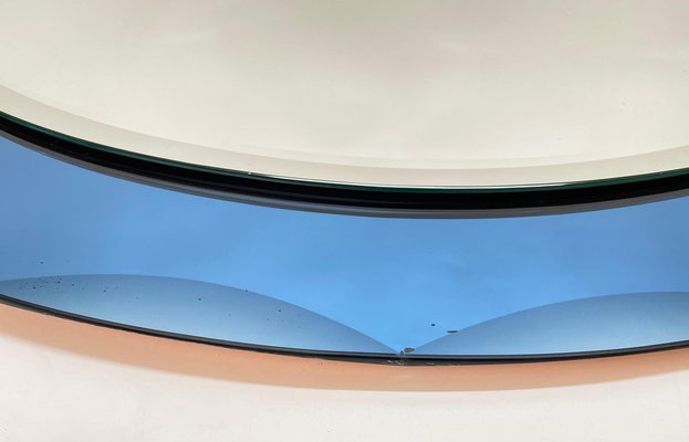 Mid-Century Italian Oval Mirror with Blue Frame from Cristal Arte, 1960s-JDR-1125602