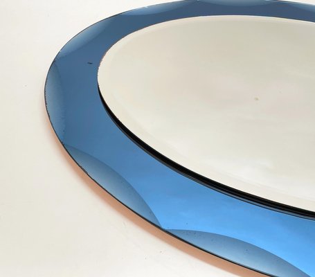 Mid-Century Italian Oval Mirror with Blue Frame from Cristal Arte, 1960s-JDR-1125602