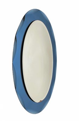 Mid-Century Italian Oval Mirror with Blue Frame from Cristal Arte, 1960s-JDR-1125602