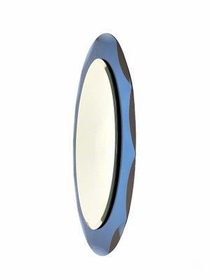 Mid-Century Italian Oval Mirror with Blue Frame from Cristal Arte, 1960s-JDR-1125602