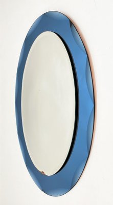 Mid-Century Italian Oval Mirror with Blue Frame from Cristal Arte, 1960s-JDR-1125602