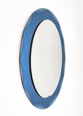 Mid-Century Italian Oval Mirror with Blue Frame from Cristal Arte, 1960s-JDR-1125602