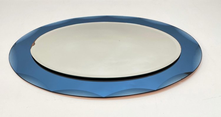 Mid-Century Italian Oval Mirror with Blue Frame from Cristal Arte, 1960s-JDR-1125602