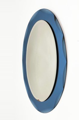 Mid-Century Italian Oval Mirror with Blue Frame from Cristal Arte, 1960s-JDR-1125602