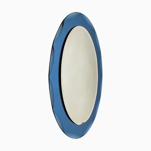 Mid-Century Italian Oval Mirror with Blue Frame from Cristal Arte, 1960s-JDR-1125602