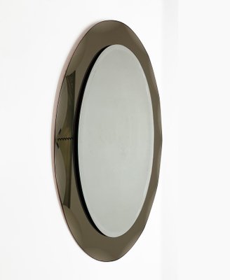 Mid-Century Italian Oval Mirror with Bronzed Graven Frame from Cristal Arte, 1960s-JDR-1125510