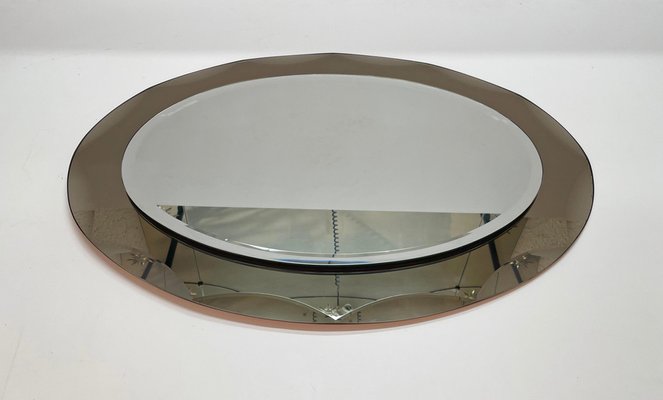 Mid-Century Italian Oval Mirror with Bronzed Graven Frame from Cristal Arte, 1960s-JDR-1125510