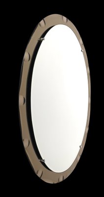 Mid-Century Italian Oval Mirror with Graven Bronzed Frame from Cristal Arte, 1960s-JDR-1274883