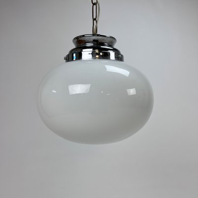 Mid-Century Italian Oval Opaline Glass Pendant, 1960s-RMX-1282684