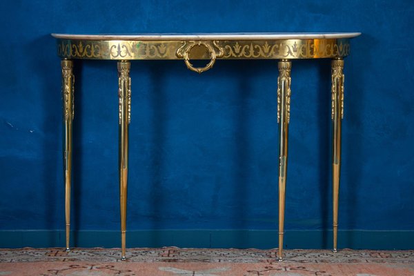 Mid Century Italian Oval Shaped Brass Console Table, 1950-MBH-1073778