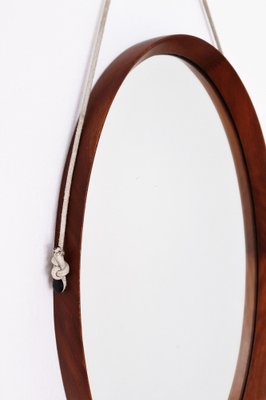 Mid-Century Italian Oval Teak Wall Mirror with Cord Hanging, 1960s-VNE-981523