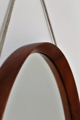 Mid-Century Italian Oval Teak Wall Mirror with Cord Hanging, 1960s-VNE-981523