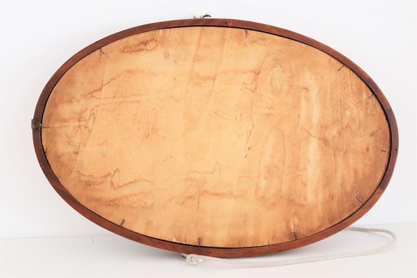 Mid-Century Italian Oval Teak Wall Mirror with Cord Hanging, 1960s-VNE-981523