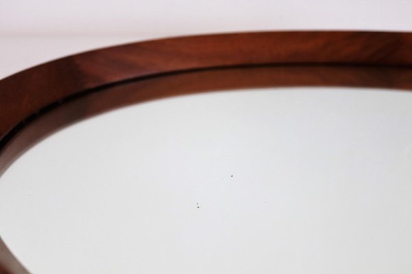 Mid-Century Italian Oval Teak Wall Mirror with Cord Hanging, 1960s-VNE-981523