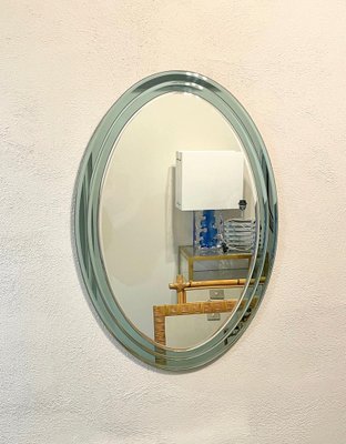 Mid-Century Italian Oval Three Level Wall Mirror in the Style of Fontana Arte, 1970s-LYQ-1274912