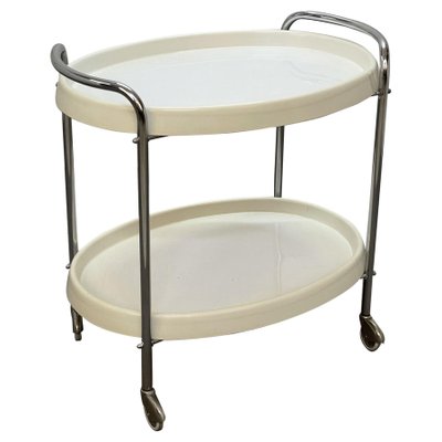 Mid-Century Italian Oval White Plastic and Metal Chrome Bar Cart, 1950s-JDR-1125643