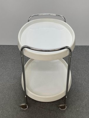 Mid-Century Italian Oval White Plastic and Metal Chrome Bar Cart, 1950s-JDR-1125643