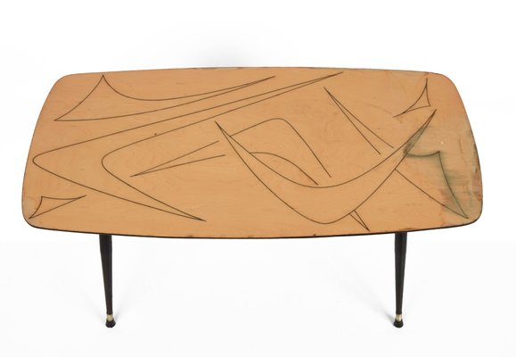 Mid-Century Italian Painted Wood, Brass and Black Metal Coffee Table, 1950s-JDR-1125880